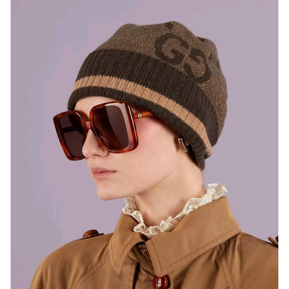 NEW GUCCI 100% CASHMERE GG LOGO BEANIE HAT M